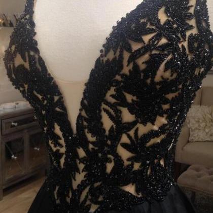 Backless Black Prom Dress, Sexy Black Prom Dress,..