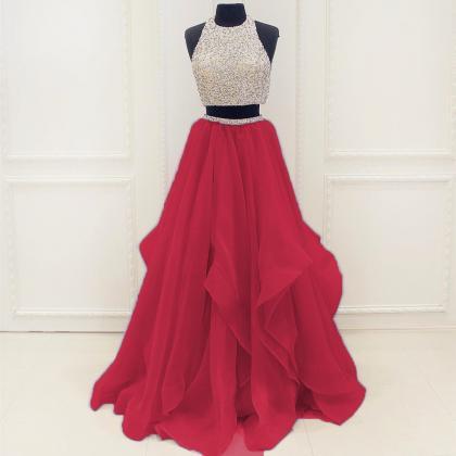 30d Chiffon Fashion Two Pieces Beaded Deep Red..