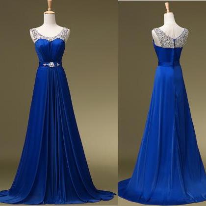 Long Royal Blue Prom Dresses,sparkle Party..