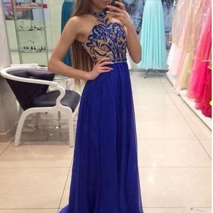 High Quality Hand-made Beading Royal Blue Prom..