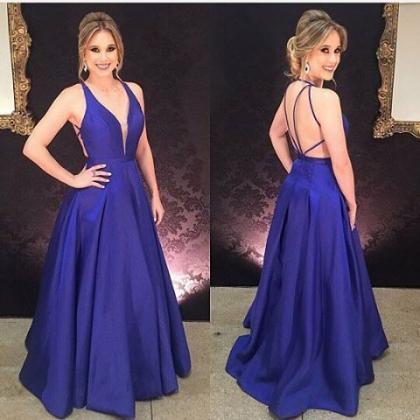 Glam Backless Sexy Prom Dresses,royal Blue A Line..