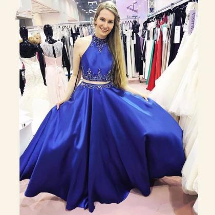 Glam Elegant Long Royal Blue 2 Piece Prom Dresses,..