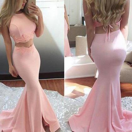 Pink Two-piece Prom Dress,2017 Pink Sexy Evening..
