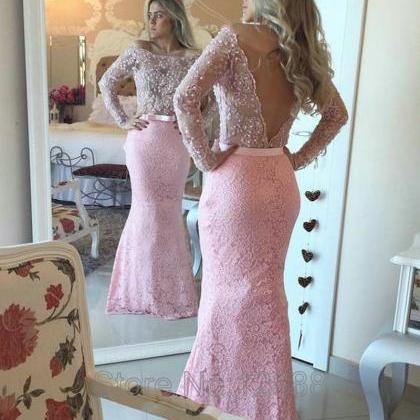 Pink Lace Prom Dress, Sexy Beading Evening Dress,..