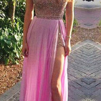 Custom Pink Prom Dress With Slit,sweetheart Prom..