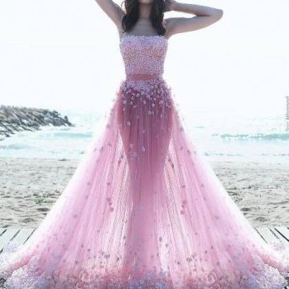 Two Piece Prom Dresses,flowers Evening Dress,..