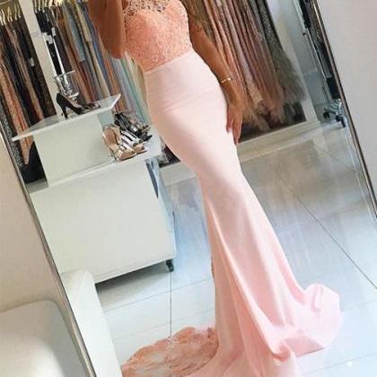 Pink Mermaid Lace Long Prom Dress,pink Evening..