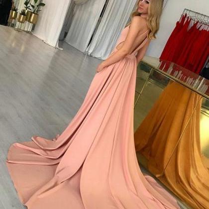 Amazing Pink High Neck Long Prom Dress,pink..