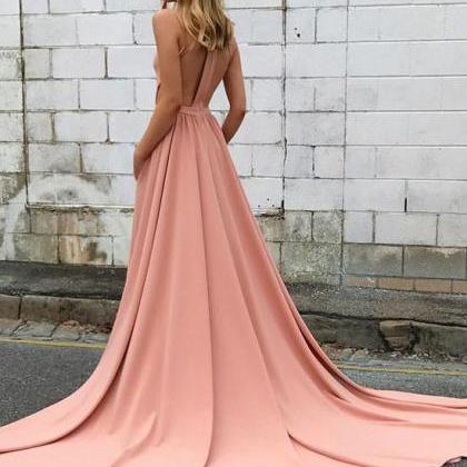 Amazing Pink High Neck Long Prom Dress,pink..