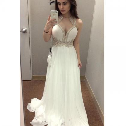 Glam White Prom Dress, Chiffon Prom Dress,..