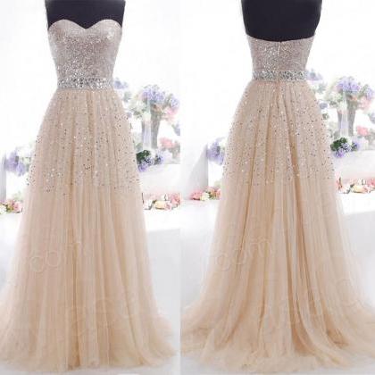 Gorgeous Strapless Sequin Prom Dress,champagne..