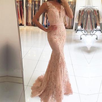 Sexy Nude Prom Dress, Champagne Lace Prom Dress,..