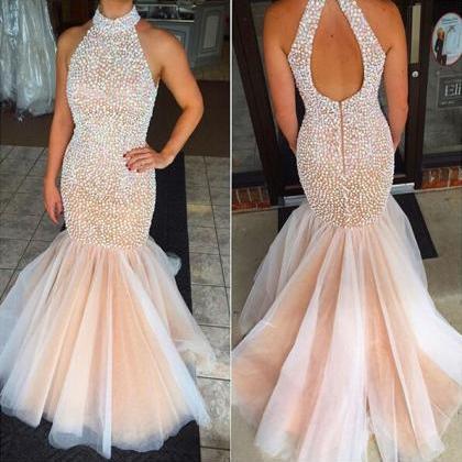 Champagne Prom Dresses,mermaid Prom Gowns,tulle..