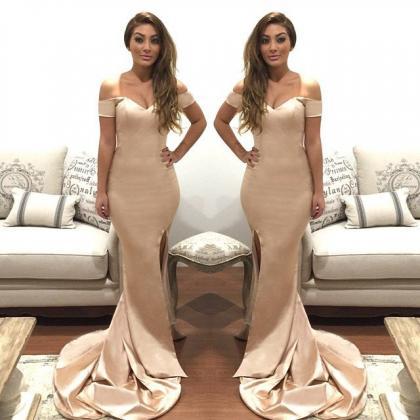 Sexy Champagne Mermaid Prom Dress,off The Shoulder..
