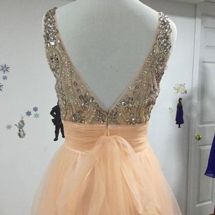 Champagne Tulle Sequin Long Prom Dress, Wedding..