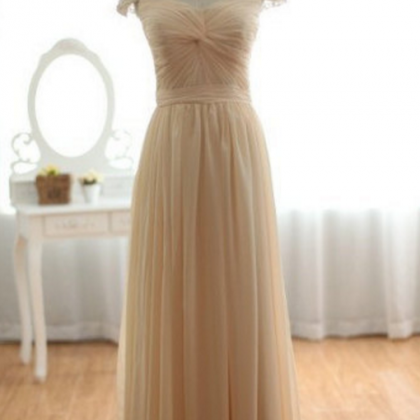 Vintage Long Champagne Chiffon Dress, With Beaded..