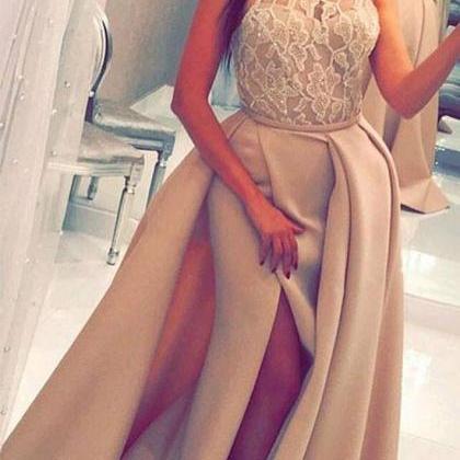 Custom Made Lace High Neck Long Prom Dress,..