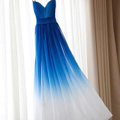 Beautiful Royal Blue V Neck Chiffon Long Prom..