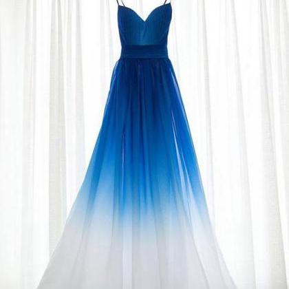 Beautiful Royal Blue V Neck Chiffon Long Prom..