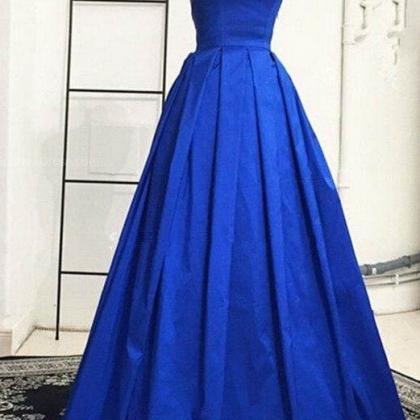 2017 Royal Blue V Neck Satin Prom Dress Spaghetti..