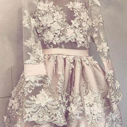 Cute Champagne Lace Short Prom Dres..