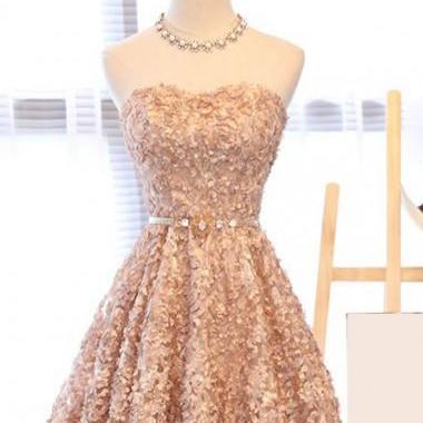A-line Sweetheart Above-knee Champagne Tulle..