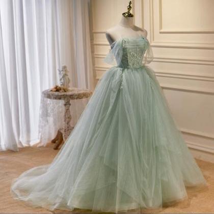 Light Grees Off The Shoulder Tulle A-line With..