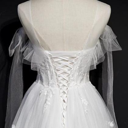 White Appliquéd Tulle A-line Back Lace Up Dress