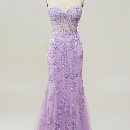 Strapless Prom Dress, Prom Gown With Appliques,..