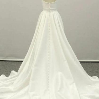 White A Line Satin Long Prom Dress , White Long..