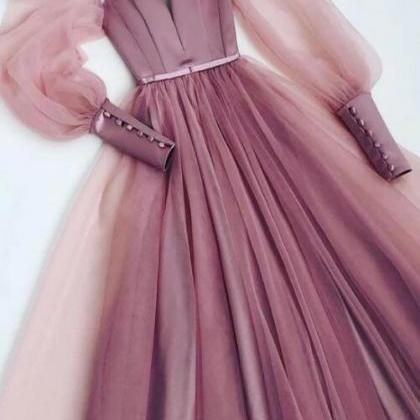 Pink Sweetheart Neck Tulle Long Prom Dress Tulle..