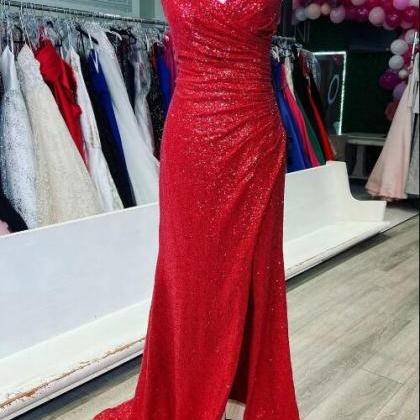 Red Sequin Surplice Neck Lace-up Back Mermaid Long..