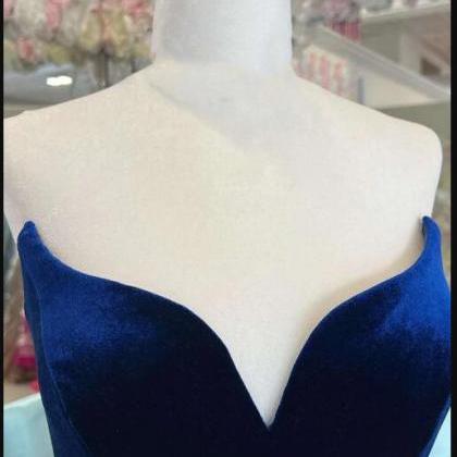 Blue Velvet Strapless Bow-back Mermaid Long Prom..
