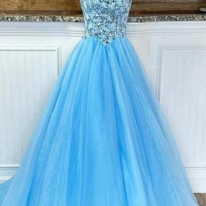 Stunning One-shoulder Blue A-line Long Prom Gown