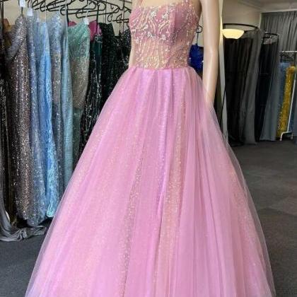 Fairy-tale Pink Halter A-line Prom Gown