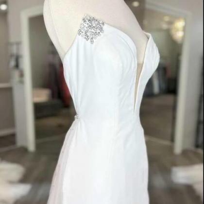 White Strapless Beaded A-line Pageant Dress With..