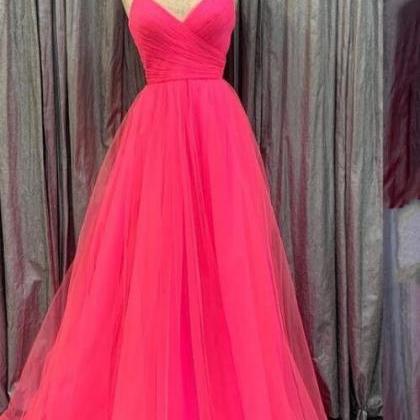Pink Lace-up Back Pleated A-line Long Prom Dress