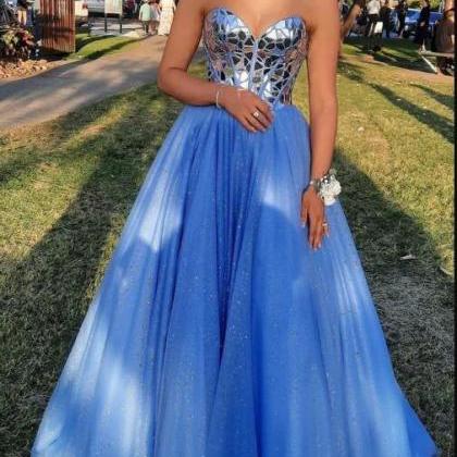 Sweetheart Blue A-line Long Prom Gown