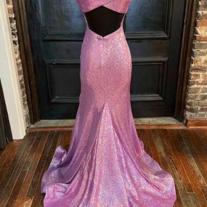 Lilac Sequin Off-the-shoulder Backless Mermaid..