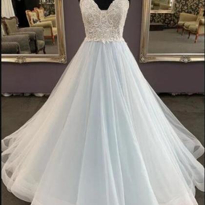 Unique Sweetheart Tulle Lace Long Prom Dress, Lace..