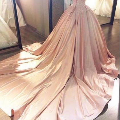 Unique Pink Sweetheart Lace Long Prom Gown, Sweet..