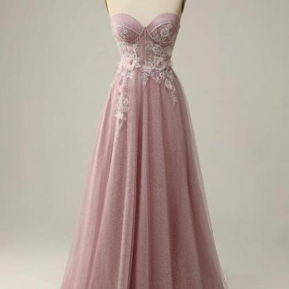 A Line Sweetheart Grey Purple Long Prom Dress With..