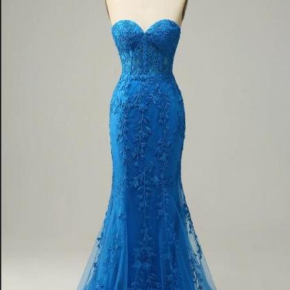 Elegant Mermaid Sweetheart Royal Blue Sequins Black Women Party Dresses Long Formal Prom Dresses 22th Birthday Gown AB1302 main image 0