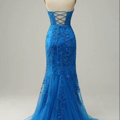 Mermaid Sweetheart Royal Blue Long Prom Dress With..