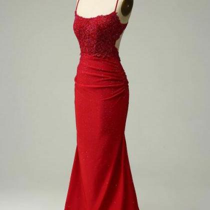 Mermaid Halter Dark Red Prom Dress With Appliques