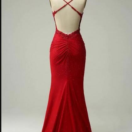 Mermaid Halter Dark Red Prom Dress With Appliques