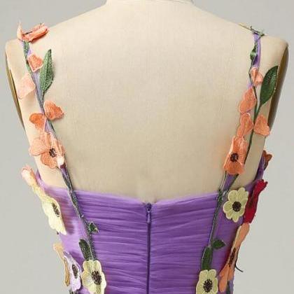 A-Line Sweetheart Neck Spaghetti Straps 3D Flowers Lace Appliques Prom Dress WU1164 main image 1