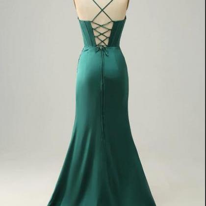 Dark Green Spaghetti Straps Mermaid Prom Dress