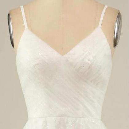 A Line Spaghetti Straps White Tulle Party Dress