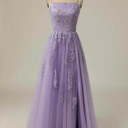 A Line Strapless Light Purple Long Prom Dress With..
